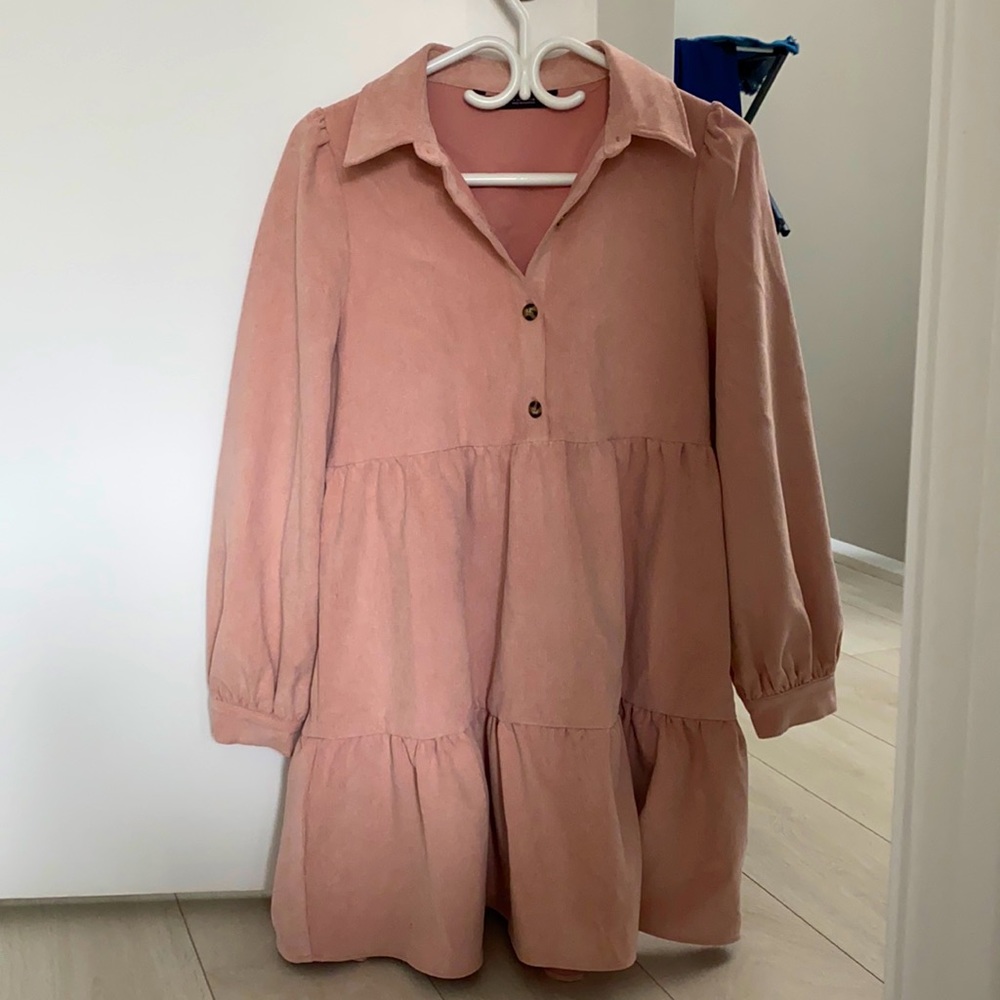 Zara Blush Corduroy Babydoll Dress, S